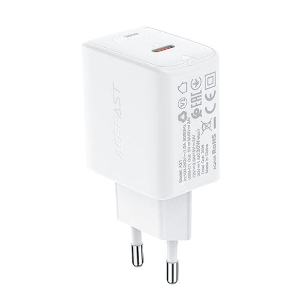 Acefast Väggladdare GaN USB-C 30W/ PD/ QC 3.0/ AFC/ FCP Vit (A21