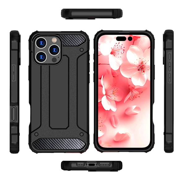 Skyddande Hybrid Armor Fodral för iPhone 16 Pro Max - Svart
