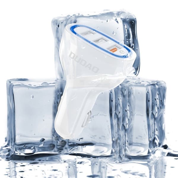 Dudao Biladapter Snabbladdare QC3.0 2.4A 18W 3x USB Vit