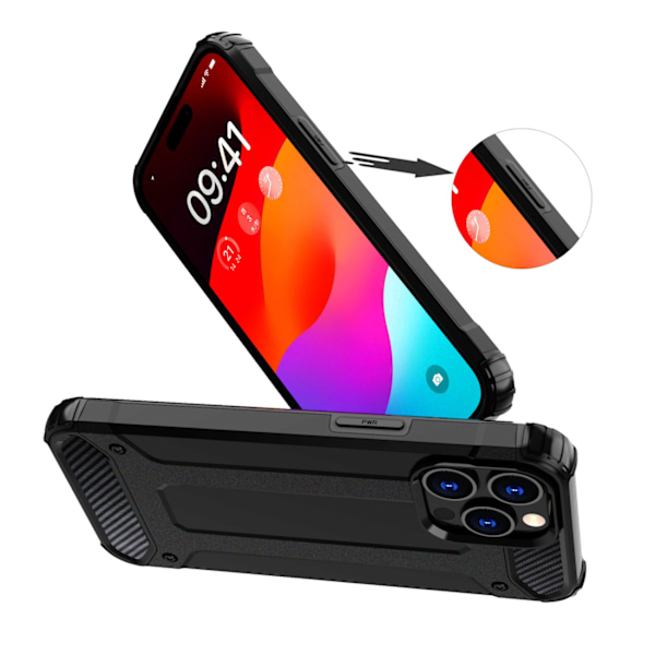 Hybrid Armor Stöttåligt Skal för iPhone 15 Pro Max - Svart