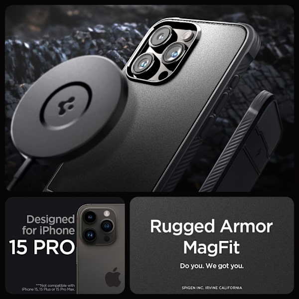 Spigen Rugged Armor Mag Skyddsfodral med MagSafe för iPhone 15 P