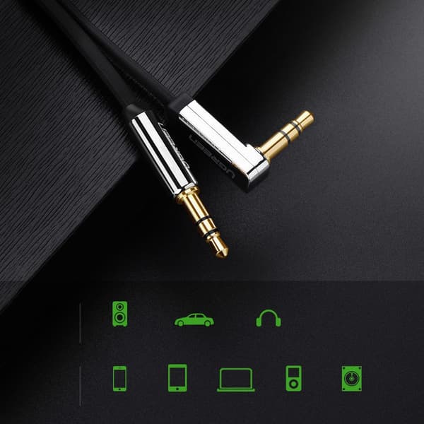 Ugreen Platt Ljudkabel AUX 3/5 mm Mini Jack 2m Silver (10599)