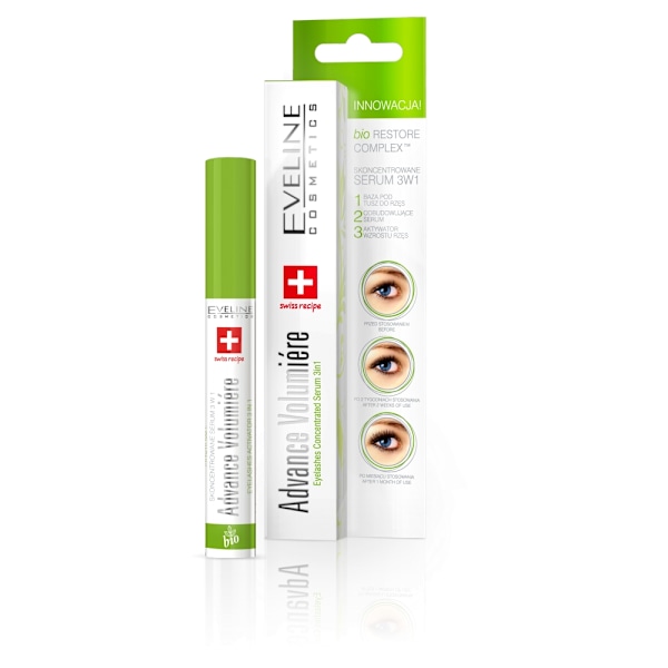 Eveline Cosmetics Advance Volumiere 3in1 Tiivistetty Ripsiseerumi, 8x10 ml