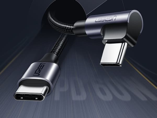 Ugreen USB-C till USB-C Kabel 60W 3A 1m Grå - Rätvinklig för PD