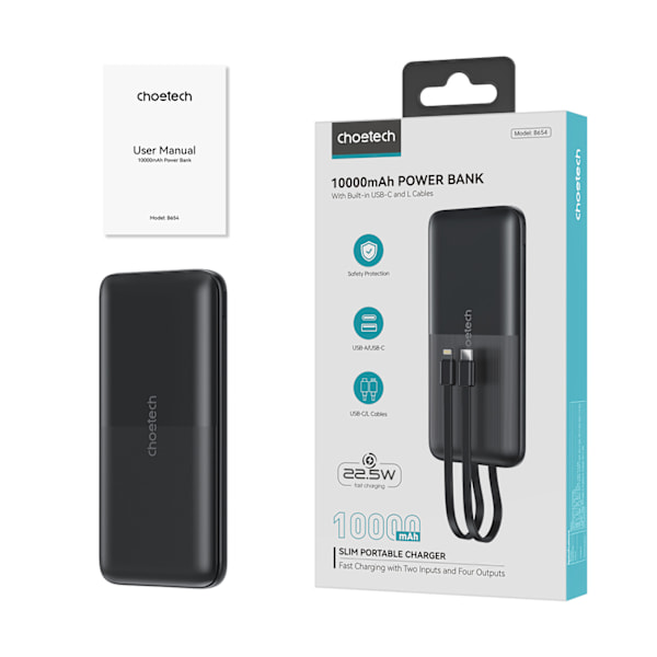 Powerbank Choetech B654 10000mAh 22.5W USB-A/USB-C/mikro-USB med