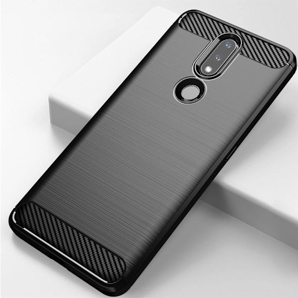 Kolfiber Elastiskt Skyddsfodral för Nokia 2.4 - Svart