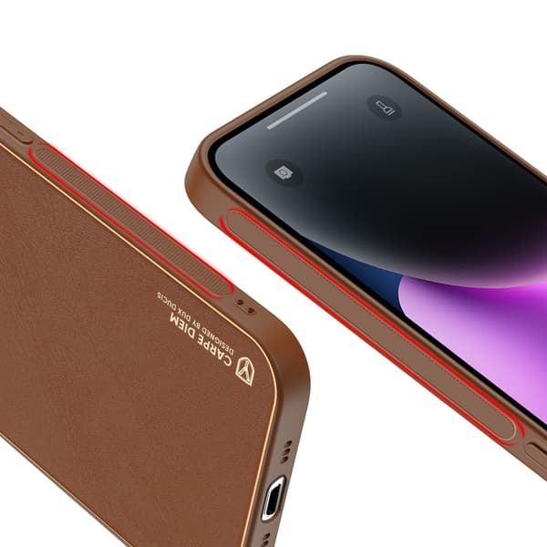 Dux Ducis Yolo läderfodral för iPhone 14 - elegant brunt ekologi
