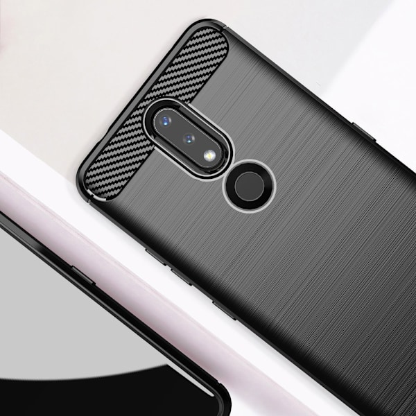 Kolfiber Elastiskt Skyddsfodral för Nokia 2.4 - Svart