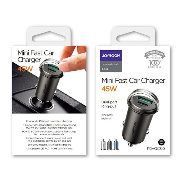Joyroom Snabbladdare för Bil USB Typ C/USB 45W 5A Power Delivery