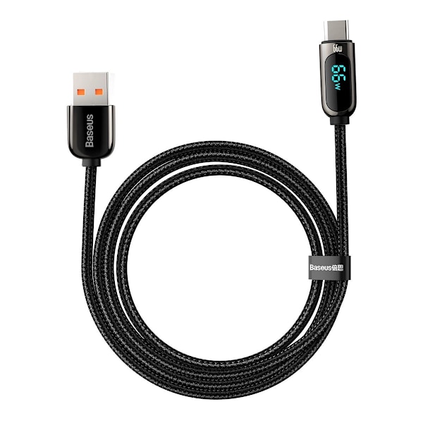 Baseus Display Snabbladdningskabel USB-A/USB-C 66W 1m - Svart