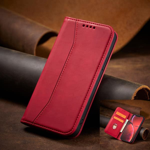 Magnetiskt Elegant Fodral för iPhone 14 Plus - Rött Flipplåda/ P