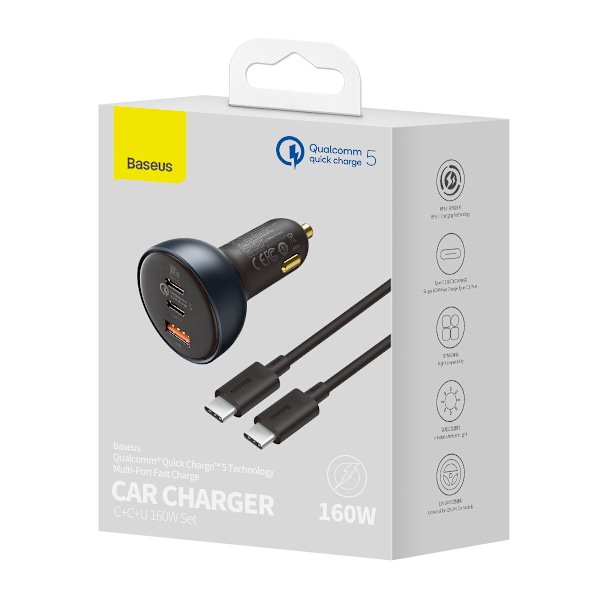 Baseus TZCCZM-0G USB-A/USB-C billaddare 160W PPS/QC 5/PD - Grå