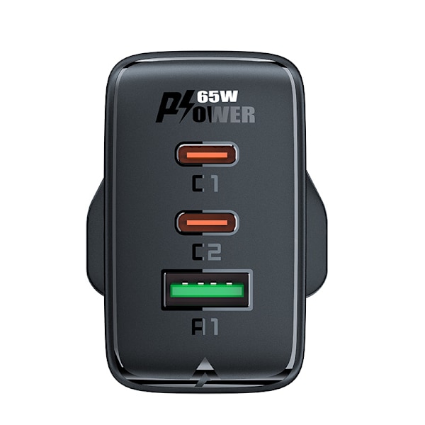 Acefast GaN-laddare 65W 3 portar (1xUSB/ 2xUSB C PD) brittisk ko