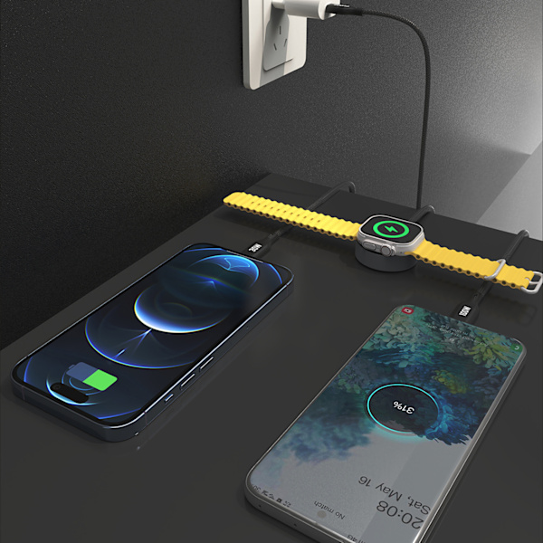 Dudao A12Max+ PD 100W 3-i-1 Laddkabel för Apple Watch: USB-C Lig