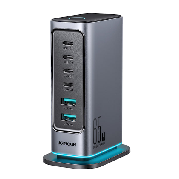 Joyroom JR-TCM02 Multiladdare GaN 65W EU 4x USB-C 2x USB-A - Mör