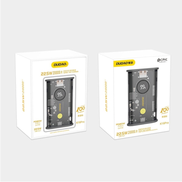 Dudao Powerbank 20000mAh 22.5W PD med 1xUSB-A & 1xUSB-C/ Svart (