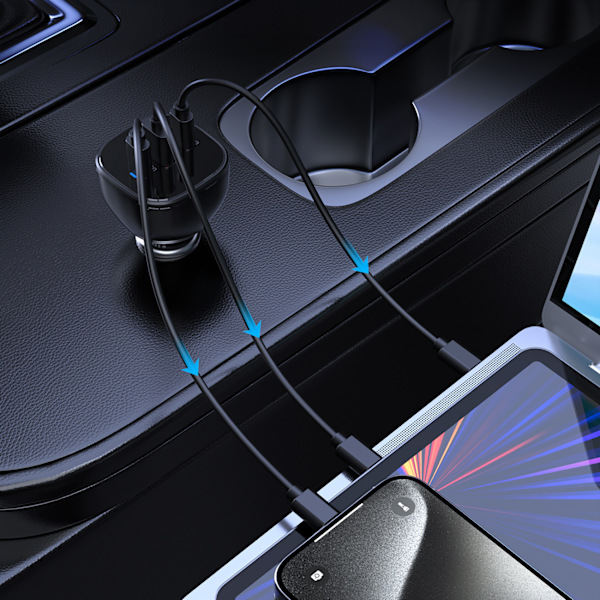 Choetech TC0024 Billaddare 160W för Bil - 2x USB-C PD 3.1/ 1x US