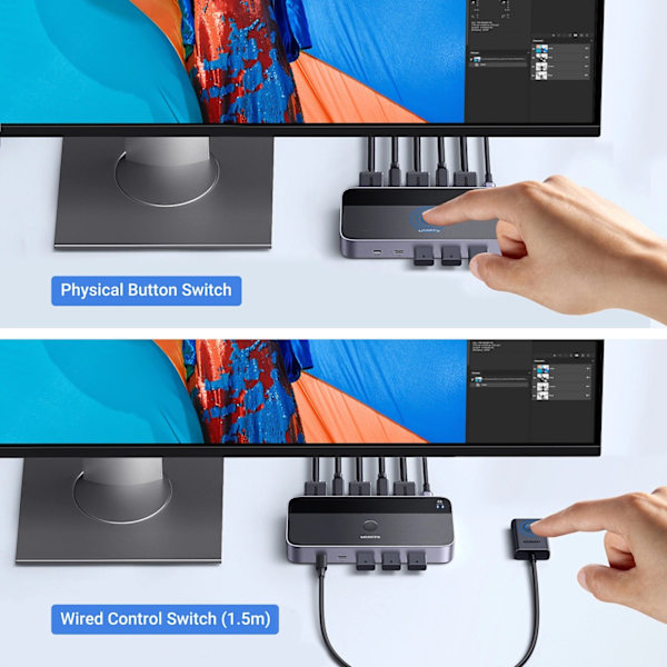 Ugreen CM664 KVM-switch HDMI 2-i-1 - Svart