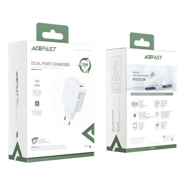 Acefast USB-C/USB Väggladdare 32W/ PPS/ PD/ QC 3.0/ AFC/ FCP Vit
