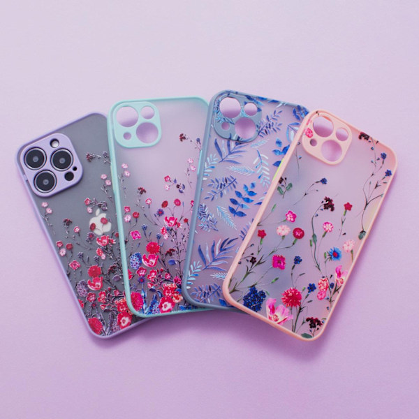 Designfodral skydd för iPhone 12 Pro Max mörkblå blommönster