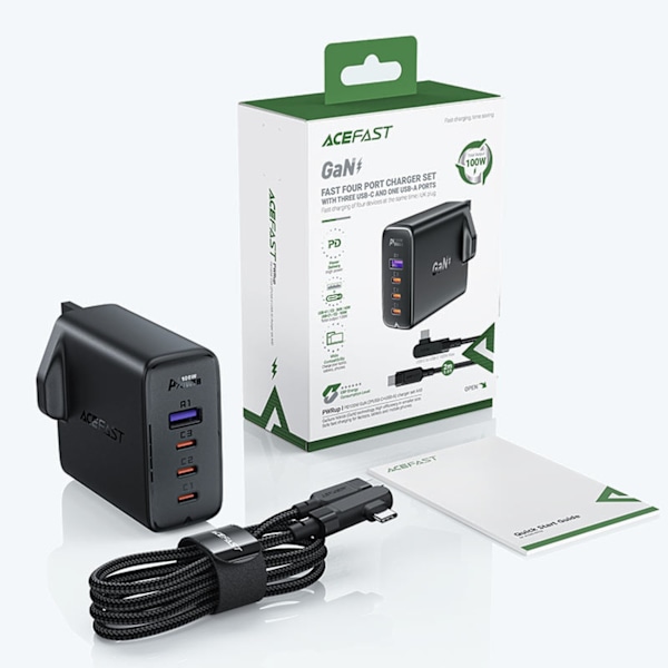 Höghastighetsladdare GaN UK Acefast A40 100W PD med 3x USB-C och