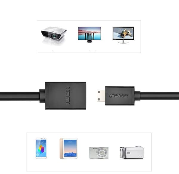 Ugreen HDMI-till-mini HDMI-adapterkabel/ 4K 60 Hz/ Ethernet HEC