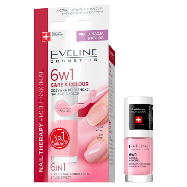 Eveline Kosmetika 6-i-1 Nagelvård & Färg/ Rosfärgad Nagelbalsam/