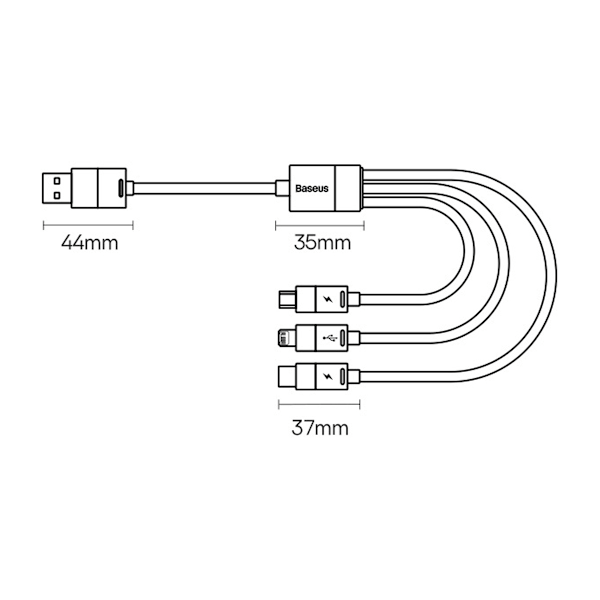 Baseus StarSpeed 3-i-1 USB-kabel: micro USB / Lightning / USB-C/