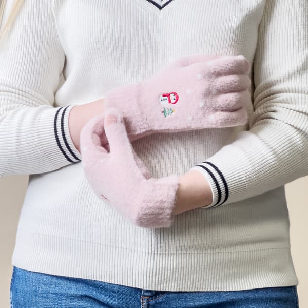 Vintertelefonhandskar för kvinnor med snögubbe och gran - rosa