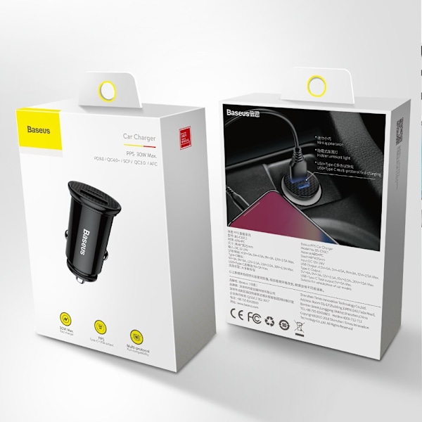 Baseus Cirkulär PPS Intelligent Billaddare med USB Quick Charge