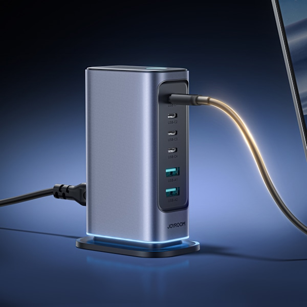 Joyroom JR-TCM02 Multiladdare GaN 65W EU 4x USB-C 2x USB-A - Mör