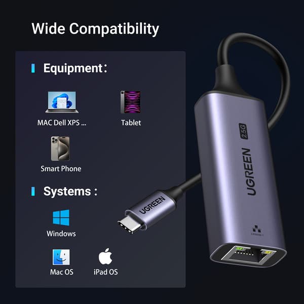 Ugreen CM648 Adapter USB-C till RJ45 Ethernet 2.5G - Grå