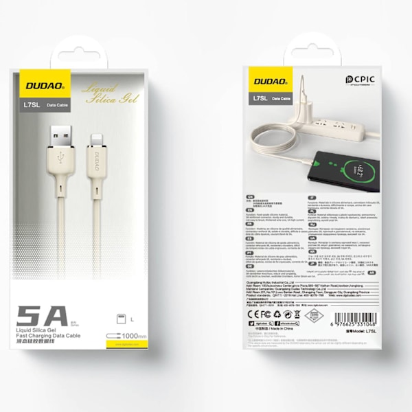 Dudao L7SL Kabel USB-A till Lightning 5A 1m - Beige