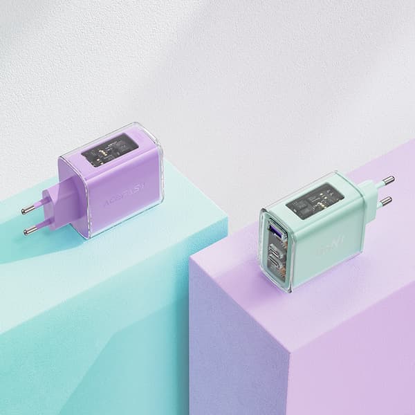 Acefast GaN-laddare 65W 3 portar (1xUSB/ 2xUSB C) grå (A45)