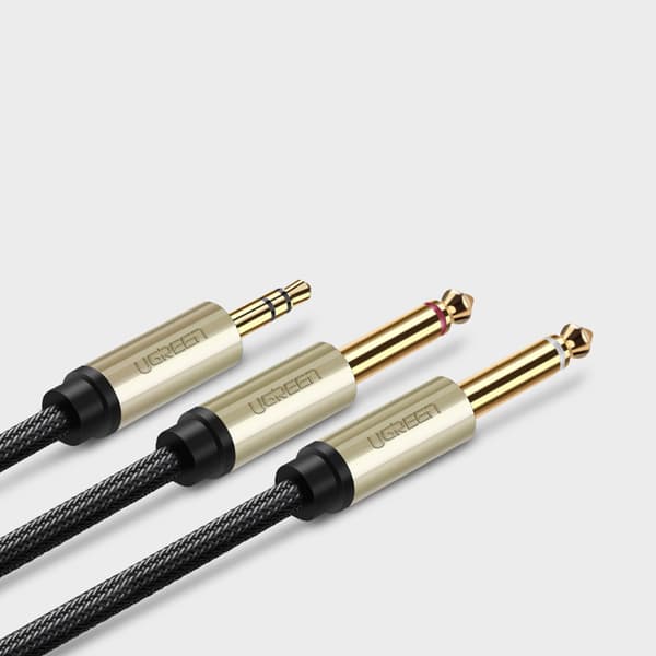 Ugreen ljudkabel mini-jack 3/5 mm till 2 x 6/35 mm jack 1m grå (