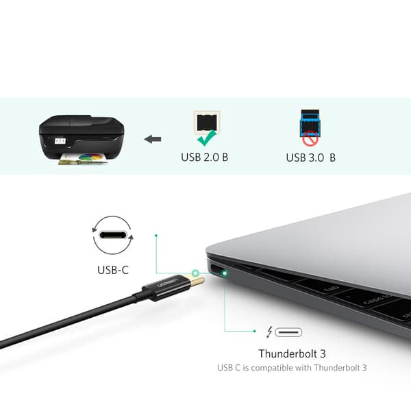 Ugreen US241 USB-C till USB-B Kabel 1 m Svart
