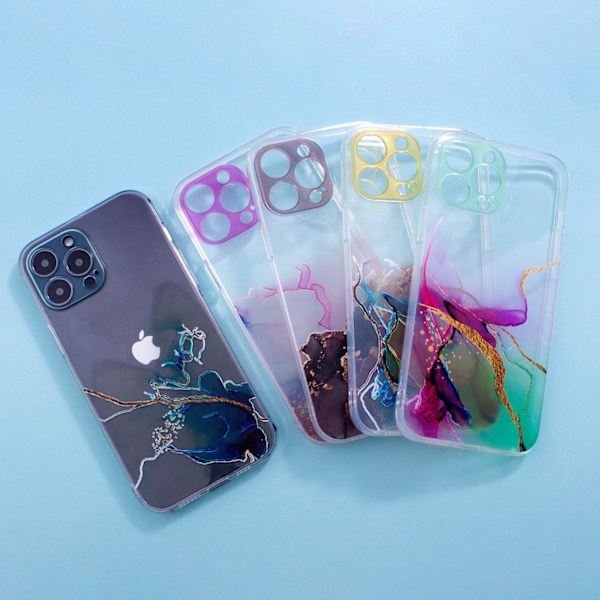 Marmor Skal till iPhone 12 Pro Max - Blå Gelöverdrag För Stötsky