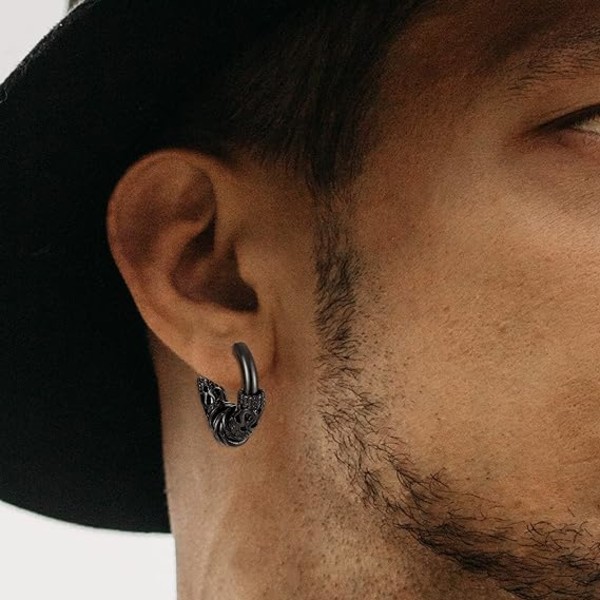 Mäns örhängen, svart rostfritt stål Nordic örhängen, 10mm falska örhängen perforerade brosk örhängen
