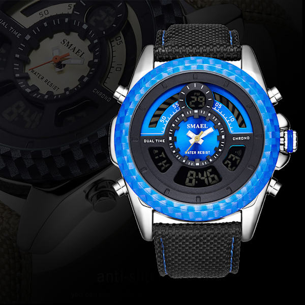 Fashionabla multifunktionsvattentäta nylon kvarts elektronisk watch (blå)
