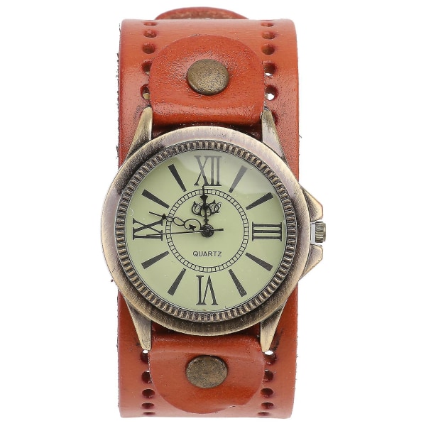 1 st äkta watch Vintage Roman Literal armbandsur Snygg Casual Watch Dekor Creative Quartz Watch för kvinna dam bär (orange), vuxen