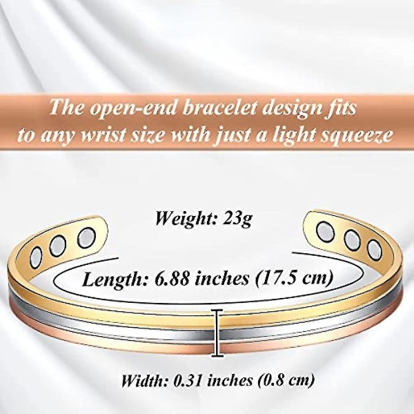 Koppararmband för kvinnor män magnetiskt armband ultrastyrka magneter 99,99 % koppar justerbar storlek, vuxen, B-FÄRG