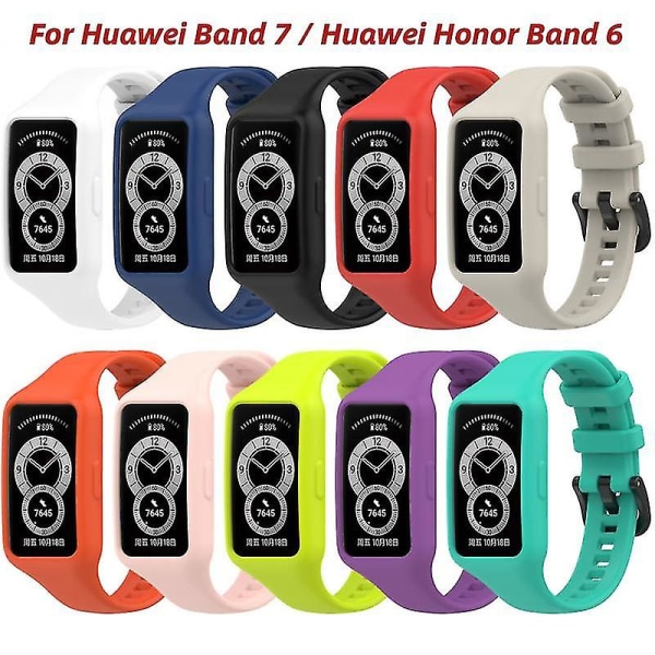 Silikonrem för Huawei Band 7 / Honor Band 6 Smartwatch Ersättningsarmbandsarmband, vuxen, unisex