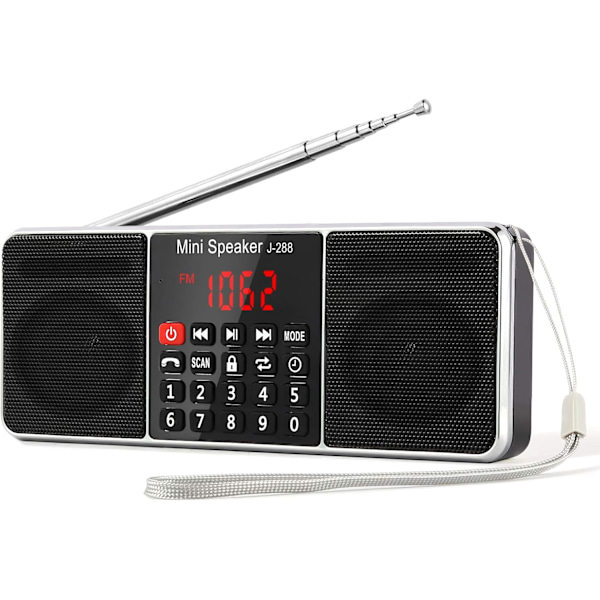 J-288 Bärbar Radio FM AM(MW) MP3 TF USB AUX med Bluetooth-högtalare, LED-display, Sömntimerfunktion. (utan manuell minnesfunktion)