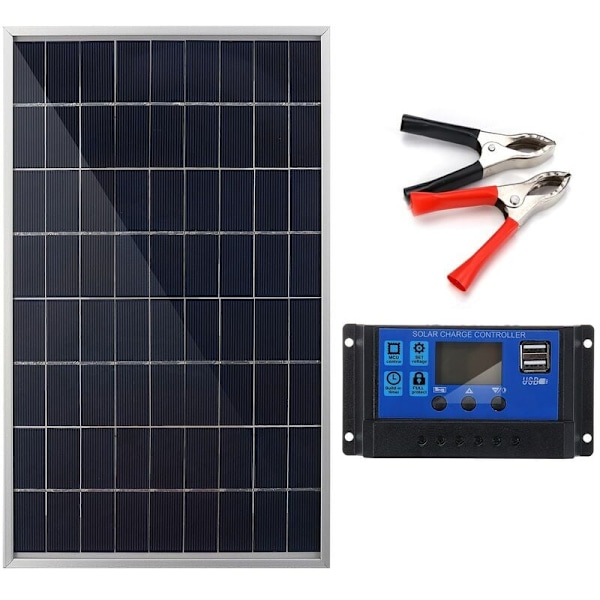 30W 12V Bärbar Monokristallin Solpanel Kit med 40A Solcellsladdningsregulator Solkablar Bärbar Solcellsladdare för Hem RV Båt 33.4 x 20.3 x