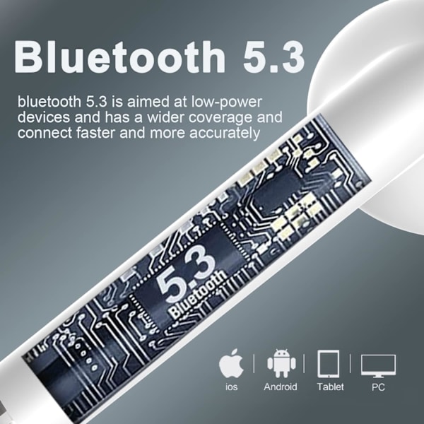Langattomat kuulokkeet, Bluetooth 5.3 melua vaimentavat nappikuulokkeet, Bluetooth kuulokkeet 3D HiFi Stereo Bass, IPX7 vedenpitävä urheilukosketusohjain USB-C Fastilla