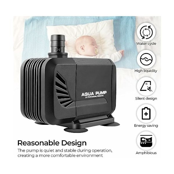 Dränkbar vattenpump, 40W 3000L/H Mini Silent Pump, Utloppshöjd 2,8m, Amfibievattenpump för damm