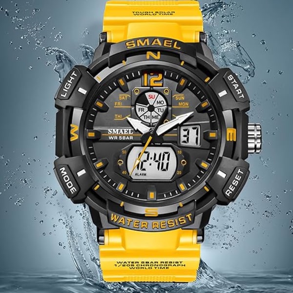Orange och röd analog digital watch för män Big Face Utomhussport Vattentät militärarmbandsur med datum Multifunktion Taktisk LED Army Stop