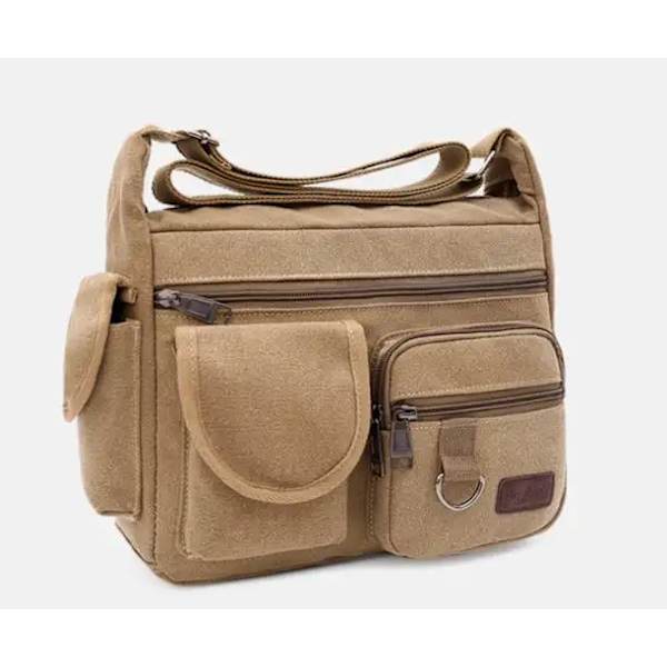 Crossbody-väskor Canvas Axelväska Axelväskor Messenger-väska 7,9 tum iPad portfölj Herr Dam Sportväska Arbetsskola Väska Brun