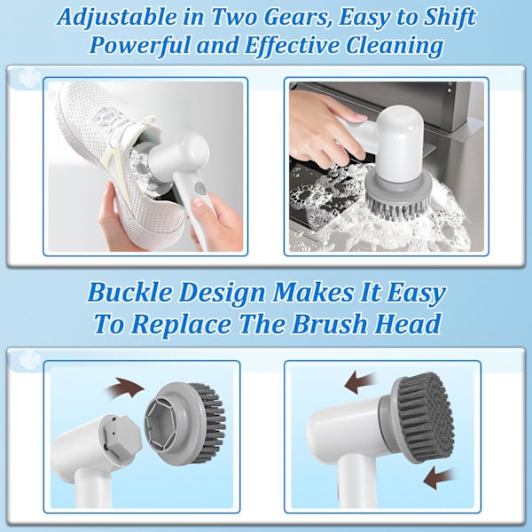Elektrisk Spin Scrubber Ledningsfri Power Cleaning Brush med 3 børstehoveder, 2-hastigheder Power Spin Scrubber Genopladelig, Multifunktionel Spin Power Scrubb