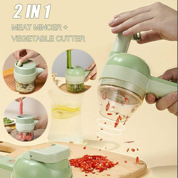 4 i 1 bærbar elektrisk grøntsagsskærer sæt, trådløs foodprocessor til hvidløg peber chili peber løg selleri ingefær kød